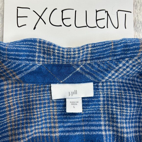 J.Jill Womens Blue Plaid Long-Sleeve Button Henley Shirt Blouse Large Casual - Picture 3 of 8
